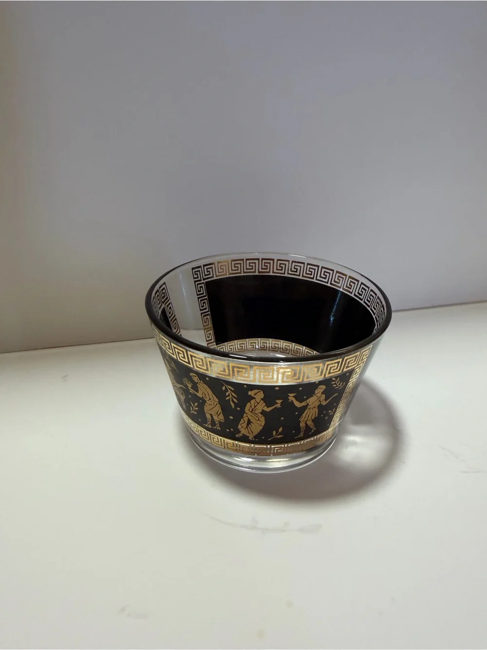 Black and Gold Decorative Glass Bowl - Classic Greek Motif
